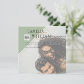 Moderne Fotohuwelijksuitnodiging QR-code RSVP Groe (Staand voorkant)
