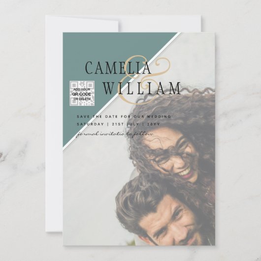 Moderne Fotohuwelijksuitnodiging QR-code RSVP Groe Kaart (Voorkant)