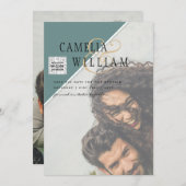 Moderne Fotohuwelijksuitnodiging QR-code RSVP Groe Kaart (Voorkant / Achterkant)