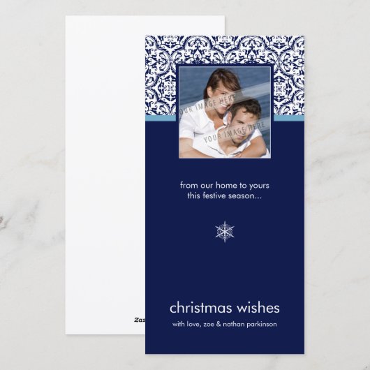 MODERNE FOTOKAART:: eenvoudig damask 3 Feestdagenkaart (Voorkant / Achterkant)