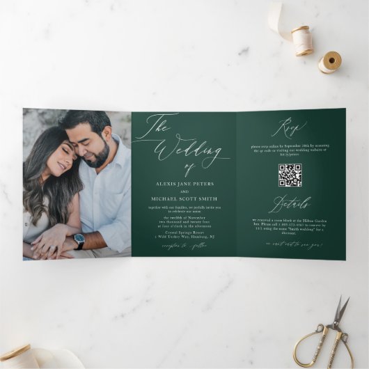 Moderne fotokalligrafie All-in-One bruiloft uitnod Drieluik Programma (Binnen)