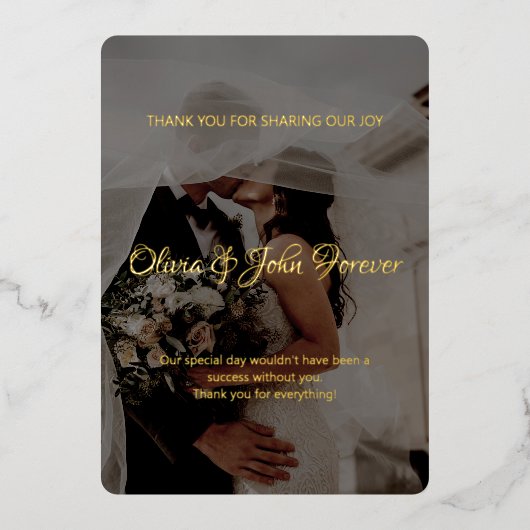 Moderne fotokalligrafie bruiloft bedankt voor je k folie uitnodiging (Voorkant)