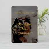 Moderne fotokalligrafie bruiloft bedankt voor je k folie uitnodiging (Staand Voorkant)