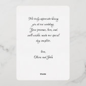 Moderne fotokalligrafie bruiloft bedankt voor je k folie uitnodiging (Achterkant)