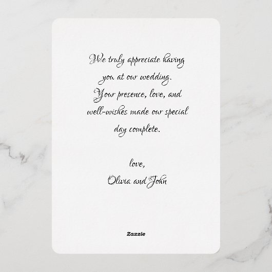 Moderne fotokalligrafie bruiloft bedankt voor je k folie uitnodiging (Achterkant)