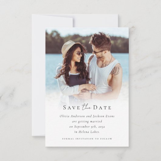 Moderne fotokalligrafie bruiloft save the date (Voorkant)