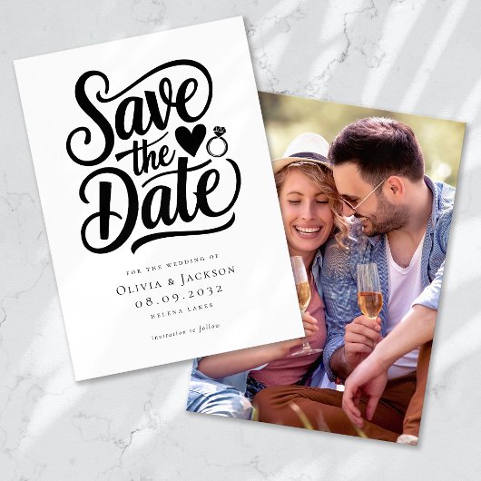 Moderne fotokalligrafie bruiloft save the date