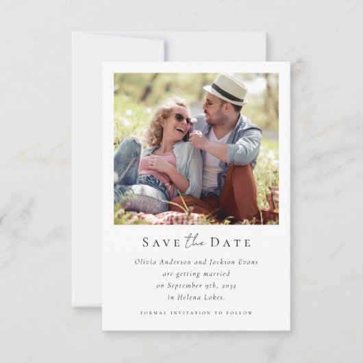 Moderne fotokalligrafie bruiloft save the date (Voorkant)