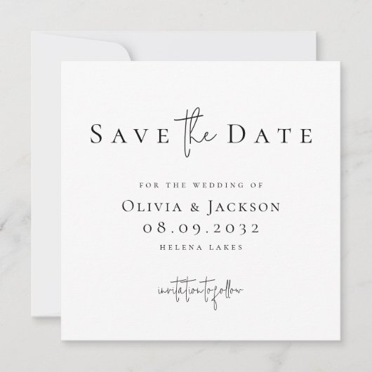 Moderne fotokalligrafie bruiloft save the date (Voorkant)