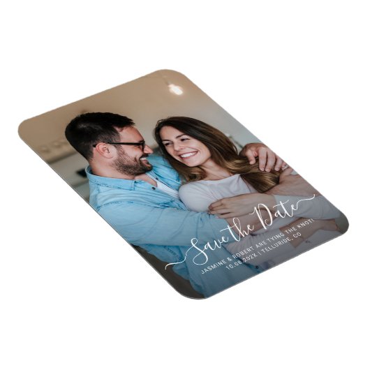 Moderne fotokalligrafie bruiloft Save the Date Magneet (Rechterzijde)