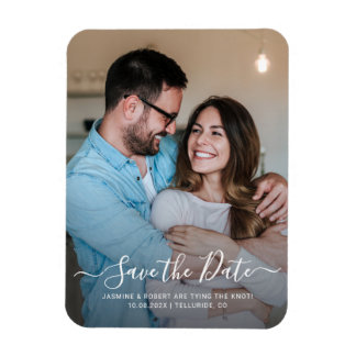Moderne fotokalligrafie bruiloft Save the Date Magneet