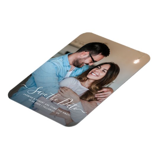 Moderne fotokalligrafie bruiloft Save the Date Magneet (Linkerzijde)