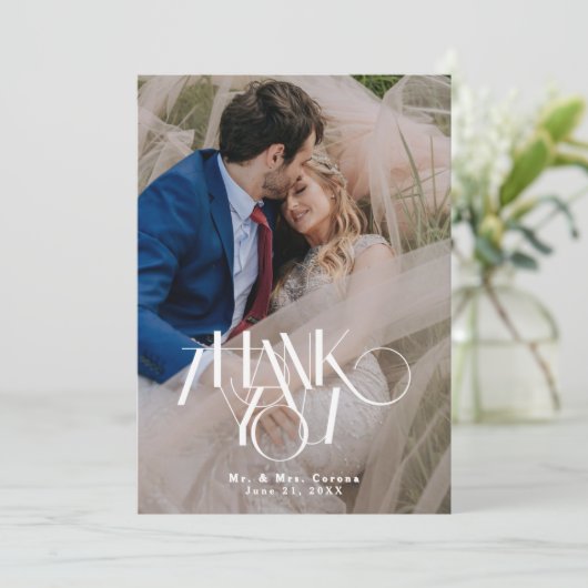 Moderne fotokalligrafie script minimalistische bru bedankkaart (Staand voorkant)