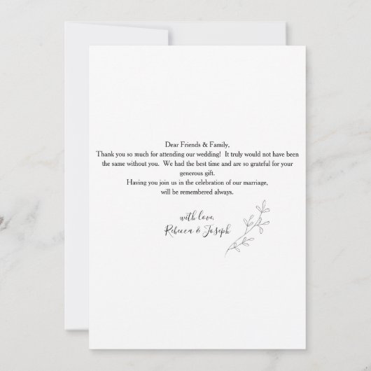 Moderne fotokalligrafie script minimalistische bru bedankkaart (Achterkant)