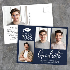Moderne fotoklas van 2025 Blue Graduation Party Uitnodiging Briefkaart