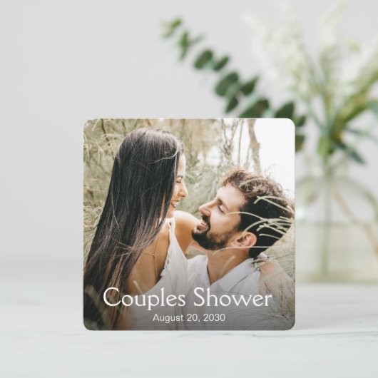 Moderne fotokoppels — Shower-uitnodiging Kaart (Staand voorkant)
