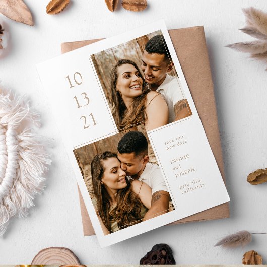 Moderne fotolijst plat Save The Date kaart
