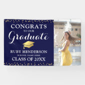 Moderne Fotomarine & Gouden Klasse van 2025 Afstud Spandoek (Horizontaal)