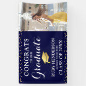 Moderne Fotomarine & Gouden Klasse van 2025 Afstud Spandoek (Verticaal)