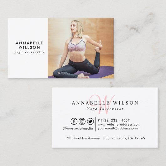 Moderne fotoMonogram Yoga Instructor Visitekaartje (Voorkant / Achterkant)