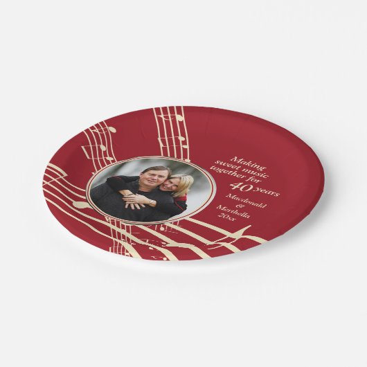 Moderne Fotomuziek 40e Ruby Wedding Jubileum Papieren Bordje (Gekanteld)
