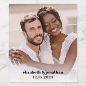 Moderne fotonamen trouwdatum aangepaste bruiloft wijn etiket (Enkel label)