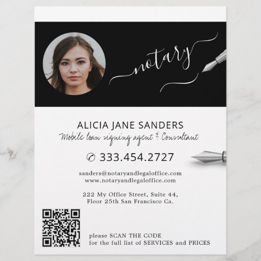 Moderne fotonotaris die agent QR ondertekent Flyer (Voorkant)