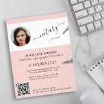 Moderne fotonotaris die agent QR ondertekent Flyer<br><div class="desc">Moderne trendy script professionele,  wettelijk gecertificeerde notaris bij advocatenconsultant op maat gesneden promotionele flyer voor zwart-wit en stoffig roos met elegante kalligrafie en pennen.          Gemakkelijk om met uw foto en uw automatisch geproduceerde aftastenCODE QR aan uw website of sociale media te personaliseren.</div>