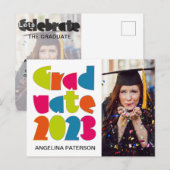 Moderne fotopartij voor kleurrijk Afstuderen Uitnodiging Briefkaart (Voorkant / Achterkant)