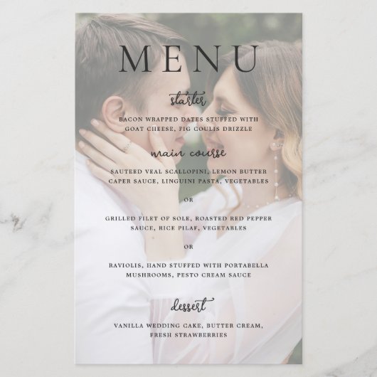 Moderne Fotoredactioneel Trouwmenu Flyer (Voorkant)