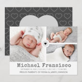 Moderne fotorooster-collage geboortestatistieken aankondiging (Voorkant / Achterkant)