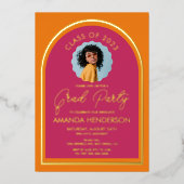 Moderne fotoroze en Oranje Afstuderen Folie Uitnodiging (Voorkant)