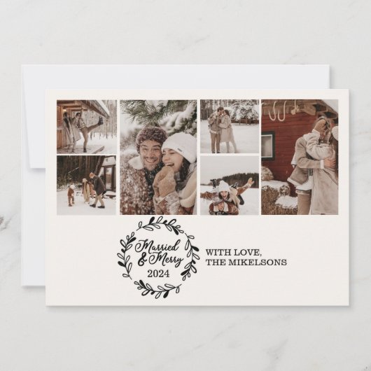 Moderne foto's Getrouwd en vrolijk Feestdagenkaart (Voorkant)