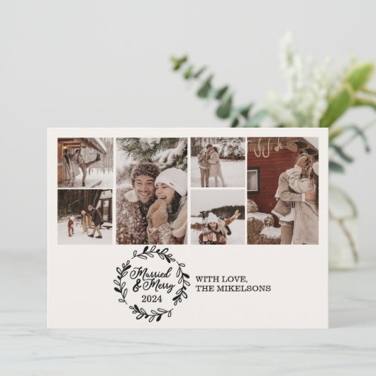 Moderne foto's Getrouwd en vrolijk Feestdagenkaart (Staand voorkant)