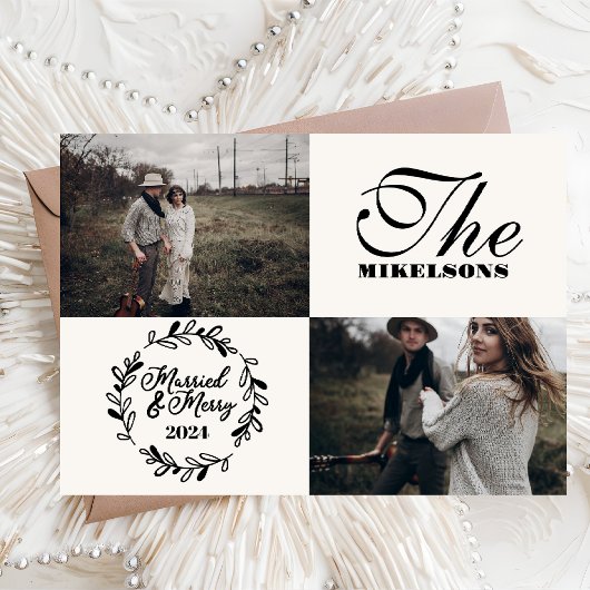 Moderne foto's Getrouwd en vrolijk Feestdagenkaart