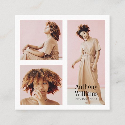 Moderne foto's met elegante witte rand vierkante visitekaartje (Voorkant)