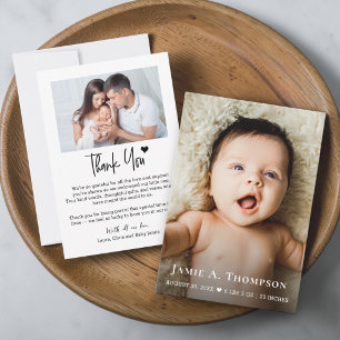 Moderne Foto's Met Naam Kleine Notitie Baby Shower Bedankkaart