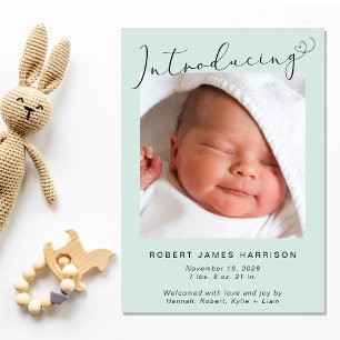Moderne foto's Mint Baby Geboorte Aankondiging
