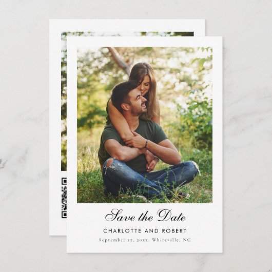 Moderne foto's QR Code Trouwen Save the Date (Voorkant / Achterkant)