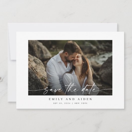 Moderne foto's slaan de datum op met QR-code Save The Date (Voorkant)