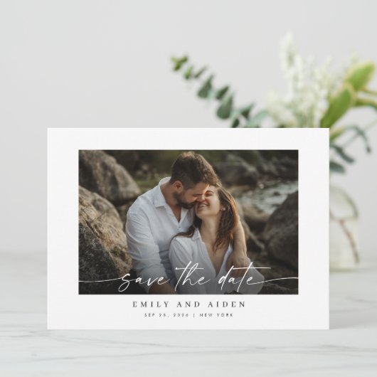 Moderne foto's slaan de datum op met QR-code Save The Date (Staand voorkant)