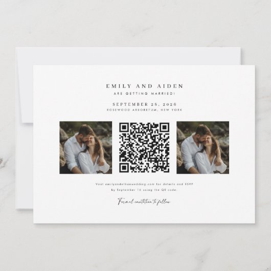 Moderne foto's slaan de datum op met QR-code Save The Date (Achterkant)