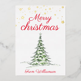 Moderne foto's Vrolijk Kerstmis rood familie goud Folie Feestdagenkaart