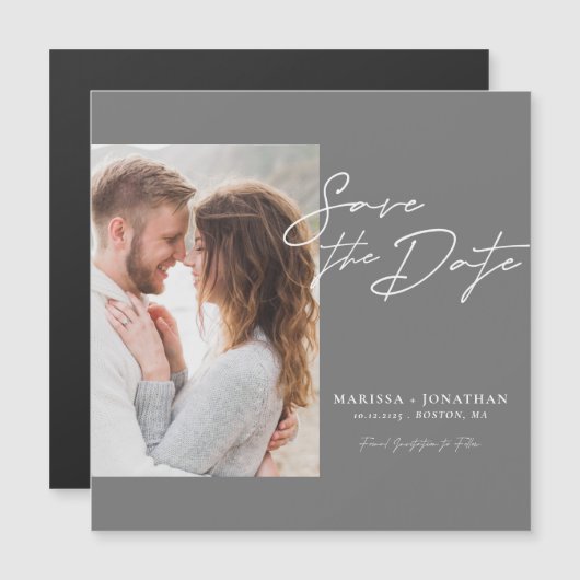 Moderne fotoscript Bewaar de datum Magnetische Kaa (Voorkant / Achterkant)