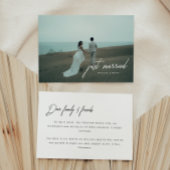 Moderne fotoscript 'Just Married' bruiloft Aankondiging