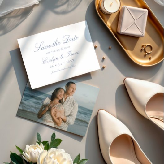 Moderne fotoscript kalligrafie bruiloft save the date