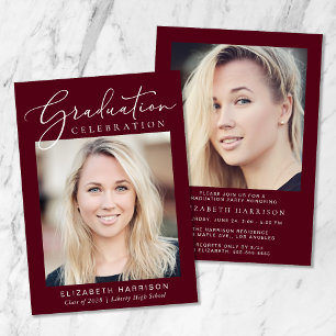 Moderne fotoscriptie Burgundy Graduparty Kaart