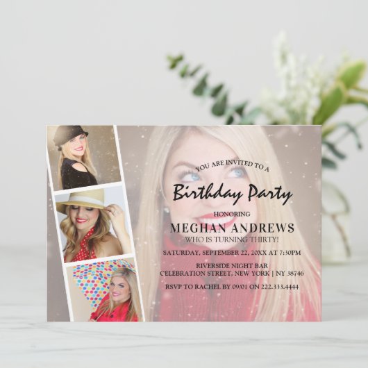 Moderne fotostrip collage Birthday Party Kaart (Staand voorkant)