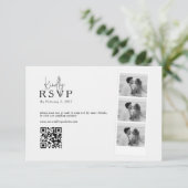 Moderne Fotostrip Collage QR-code Huwelijk RSVP Kaartje (Staand voorkant)