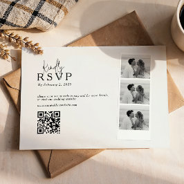 Moderne Fotostrip Collage QR-code Huwelijk RSVP Kaartje